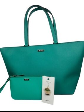 kate spade Teal Tote Bag with Zip Pouch and Bag Charm